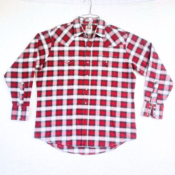 Men's Plaid Print Long Sleeve Pearl Snap Western Shirt Size XL - Picture 2 of 13